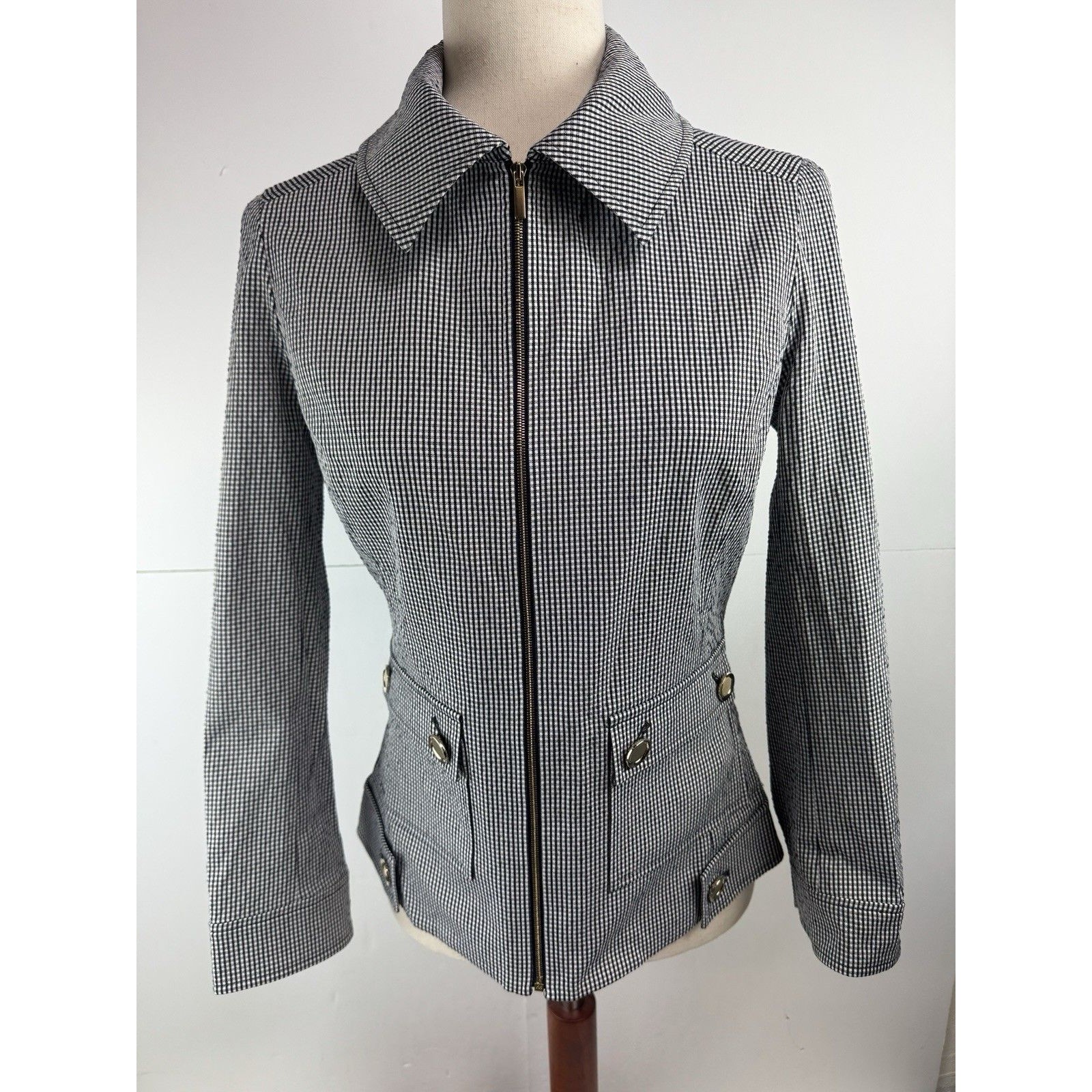 St. John $695 Gingham Seersucker Zip Jacket Sz: 2 Nwt